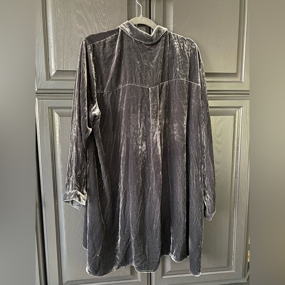 Eileen Fisher Velvet Button Up Shirt Graphite 1X Silk Blend Oversized - Picture 10 of 11